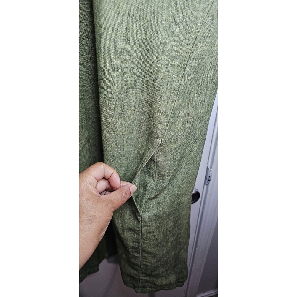 Eileen Fisher Shirt Dress 2X Womens 100% Organic Linen Button Down Green Resort - Picture 4 of 8